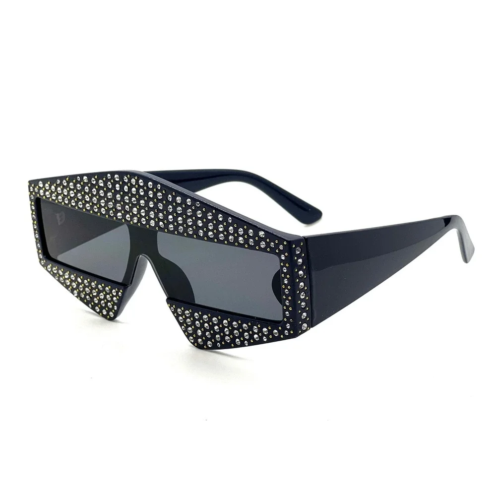 Black Rectangular Frame Women Sunglasses‎ Embellished small Crystals Rhinestones